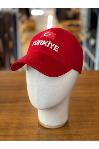 Türkiye Bayrak Nakışlı Pamuklu Unisex Cap Şapka Kırmızı