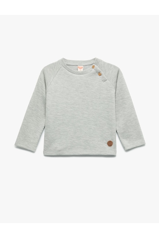 Koton Düğmeli Uzun Kollu Bisiklet Yaka Pamuklu Sweatshirt Gri 7wmb10016tk