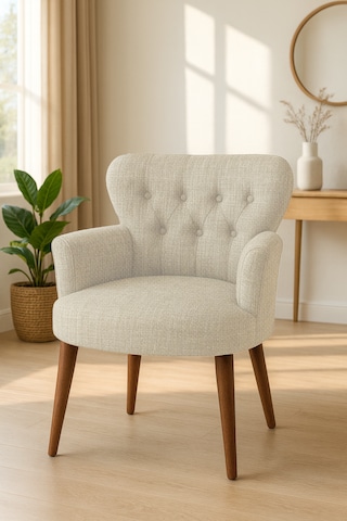 Roma Berjer - Modern Tekli Koltuk - Keten Kumaş - Krem