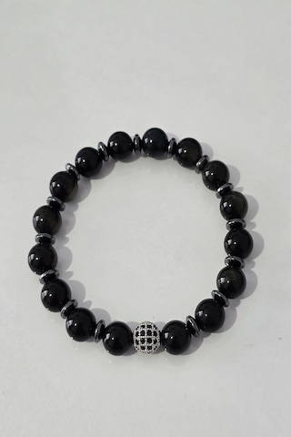 8 Mm Zirkon Talı, Hematit, Gold Obsidyen Doğaltaş Bileklik 01 - Siyah