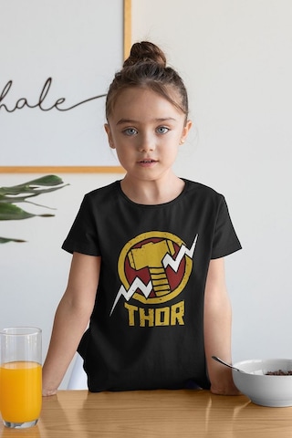 Sevbano Tasarım Thor Çekiç Baskılı Unisex Avengers Çocuk Tişört 1-12 Yaş Siyah