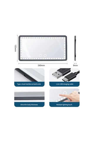 Vkemall Araba Güneşlikli Makyaj Aynası - Tüm Arabalar İçin Şarj Edilebilir Led Işıklı Ma