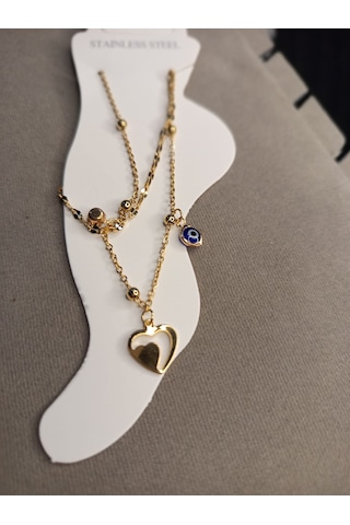 Stainless Steel Kalpli Nazar Boncuklu Çelik Halhal Gold