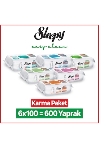 Sleepy Easy Clean Yüzey Temizlik Havlusu Mendili Doğa + Meyve Serisi 6x100 Karma Paket Beyaz