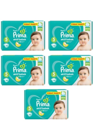 Prima Pampers Aktif Bebek Fırsat Paketi Bebek Bezi 11-16 KG 5 Beden 5 x 46 Adet 5'li