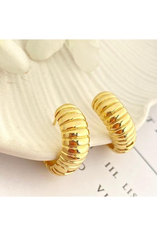 Halka Küpe Tırtıklı Küpe Zirkon Taşlı Serenay Küpe Kararmaz Xuping Gold Gold