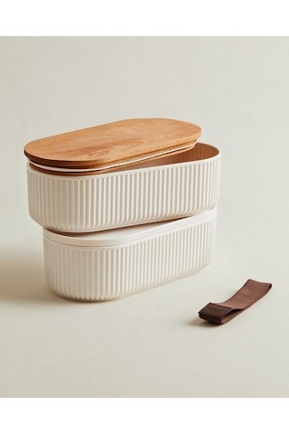 Madame Coco Magou Ahşap Kapaklı Saklama Kabı 1000 ML 2'li