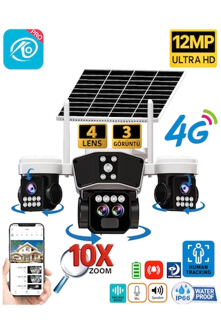 O-kam 9095 12mp 10x Zoom 4 Lens 3 Ekran Ultrahd 4g Solar Akıllı Güvenlik Kamerası