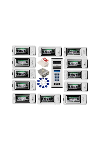 16 Daire Nts 2001-b 4,3'' Görüntülü Diafon Beyaz-8004 Tuş Takımlı Şifreli+geçişli Zil Panelli Set
