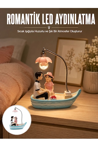 Romantik Sandal Üzerinde Çift Figürü Led Gece Lambası Masa Dekoru Yeni Nesil Çok Renkli
