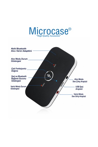 Microcase Bluetooth 5.0 2 Si 1 Arada Ses Verici & Alıcı Adaptör Tx/rx Aux Kablosuz Müzik Aktarıcı Al5778