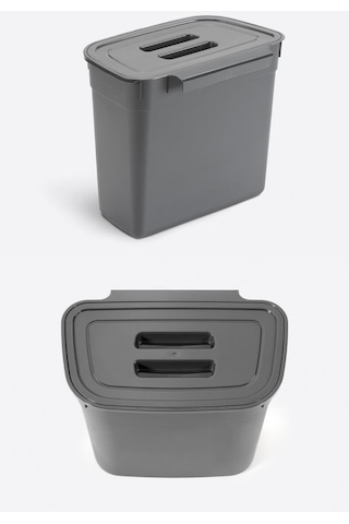 Flosoft Dolap İçi Kapaklı Asılabilir Çöp Kovası, Dolap Kapağı Askılı Çöp Kutusu Füme 7 Litre Füme