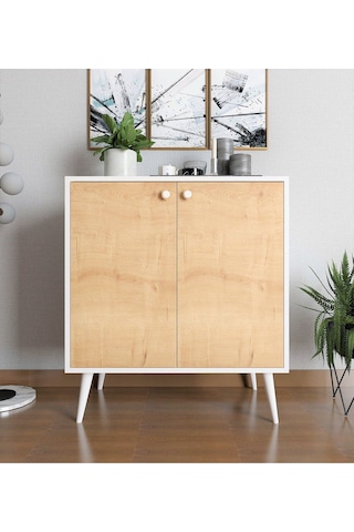 Floradesign Novo Çok Amaçlı Dolap / Kapaklı Raflı Dolap /meşe - Beyaz Meşe - Beyaz