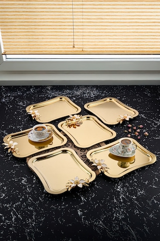 İtalyan Model Papatyalı Kahve-Çay Sunum Ve Servis Tepsisi