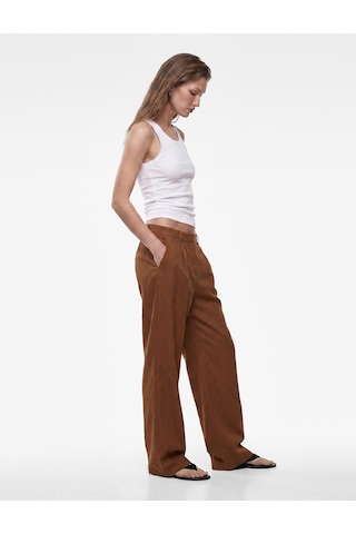 Koton Cepli Pile Detaylı Geniş Paça Baggy Keten Pantolon Kahverengi 6sak40409pw Kahve