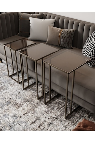 Dekoport Mira Zigon Sehpa Prinç Eskitme Rengi Bronz Cam Eskitme