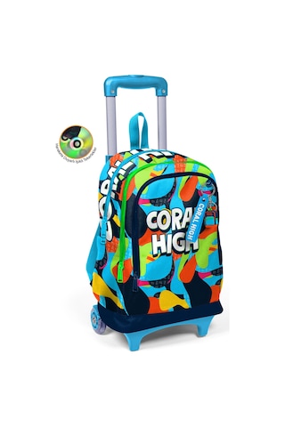 Coral High Kids Lacivert Mavi Graffiti Desenli Üç Bölmeli Çekçekli Okul Sırt Çantası 23977 Mavi