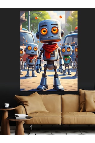 Ahşap Tablo Küçük Robotlar Şehir Yolunda