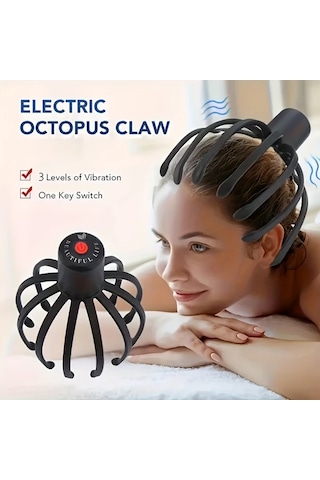 Elmpaly Siyah Elektrikli Ahtapot Pençe Kafa Masajı Usb Şarj 3 Hız Taşınabilir Titreşim Masaj Aleti siyah