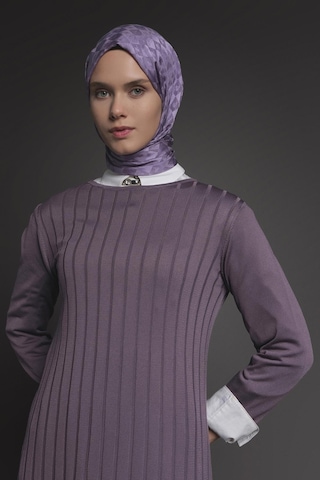 Armine Trend Kendinden Çizgili Triko Elbise Lila 25kt901