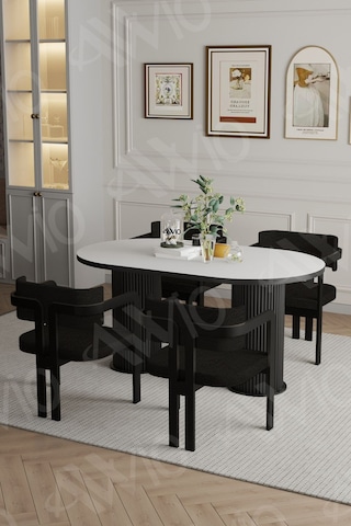 Avvio Marco Ptt Lake Mdf Ayak 4'lü Tokyo Metal Demonte Sandalye 80x140 Masa Sandalye Takımı Beyaz