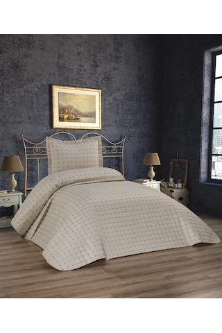 Yıldız Kapitoneli Tek Kişilik Yatak Örtüsü Bej