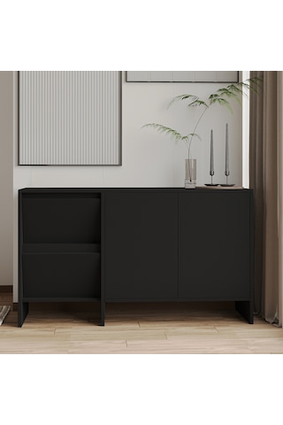 Laris 130 Cm Modern Konsol 4 Kapaklı, Yüksek Ayaklı, Minimalist Tasarım Siyah
