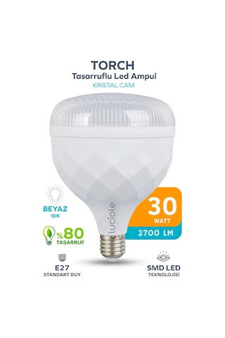 Kristal Torch 30w Yüksek Güçlü Smd Led Ampul - Beyaz Işık - E27 Duy - Enerji Tasarruflu