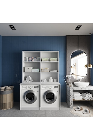 Maven Çamaşır Ve Kurutma Makinesi Dolabı Banyo Dolabı Beyaz Beyaz
