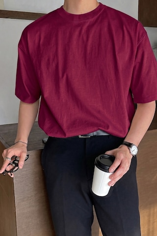 Genius Store Erkek Oversize Tişört Pamuk Kumaş Bisiklet Yaka Rahat Kalıp T-shirt Bordo