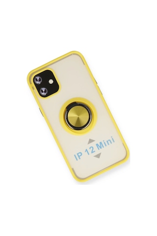 Cosmotex Newface Apple iPhone Uyumlu 12 Mini Kılıf Montreal Yüzüklü Silikon Kapak - Sarı