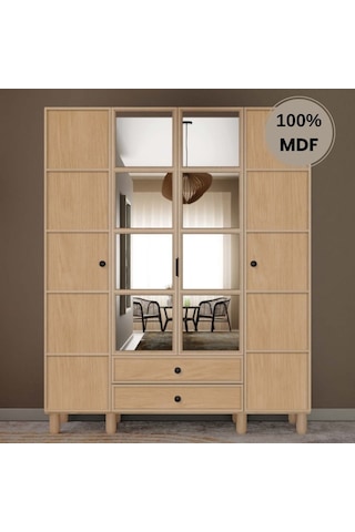 Meşe 4 Kapak Mdf Ayaklı Tasarım Gardırop Rota