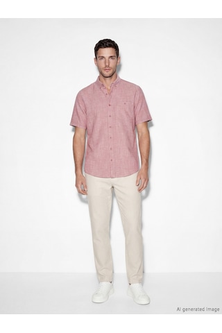 Lcwaıkıkı Classic Bordo Regular Fit Keten Karışımlı Erkek Gömlek