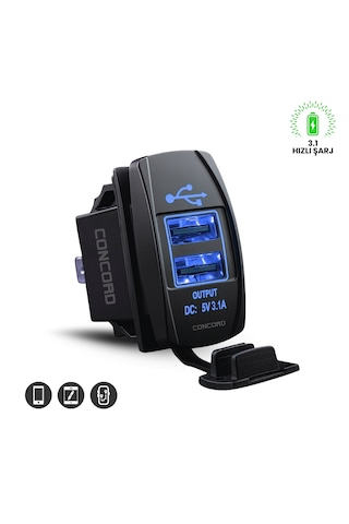 Ch-22 3.1a Çift Usb 12-24v Marin Gömme Tip Araç Şarj Soketi