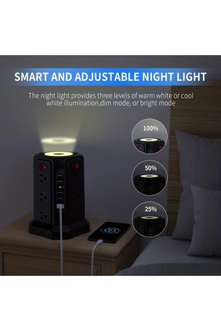 Xuweiwei Passus Power Tower 12 Ac Cikisli 5 Usb Portlu Gece Lambali Surge Protector Zh Black Night Light 11811 Inch