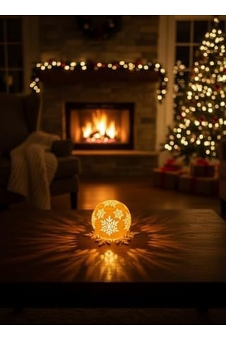 Christmas Serisi Kartopu Mumluk - Dekoratif Aydınlatma - Ev Dekorasyon - Dekoratif Beyaz Mumluk Beyaz Altın