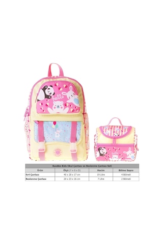 Kaukko Kids Hello Kız Çocuk Sarı - Pembe İlkokul Sırt Çantası Ve Beslenme Çanta Seti - Setkk-l5308b Çok Renkli