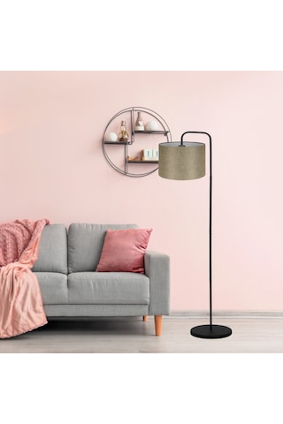 Suitable Metal Gövdeli Bej Kumaş Başlık Çok Amaçlı Lambader Salon Köşe Lambası Bej