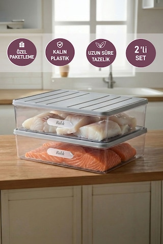 Selka Home 2 Adet 4 Lt. Nora  Organizer Buzdolabı Buzluk Düzenleyici Saklama Kabı