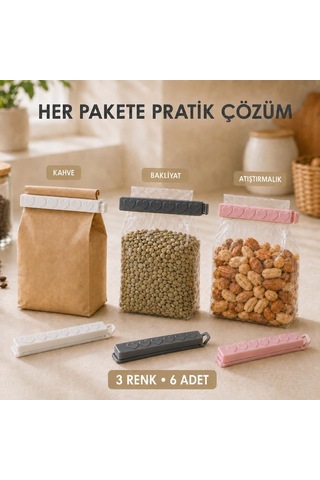 Lexroo 6 Lı Poşet Kapatıcı Klips Seti, Torba Ve Ambalaj Kapatma Aparatı, Gıda Saklama Paket Mandalı Çok Renkli