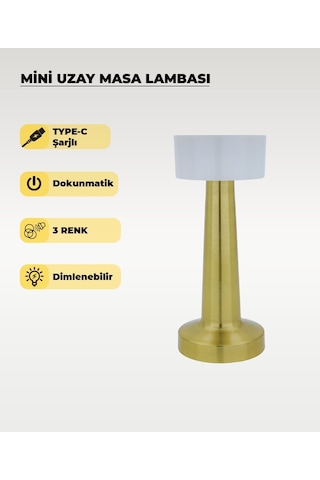 Gold Mini Uzay Masa Lambası - Dokunmatik - 3 Renk Işık Rose