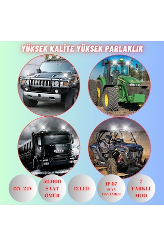 Off Road Rgb Kare Skull Tasarım Traktör Tır Kamyon Çakarlı Çalışma Lambası Ve Sis Farı 12-24v 7 Modlu Işık Tasarım