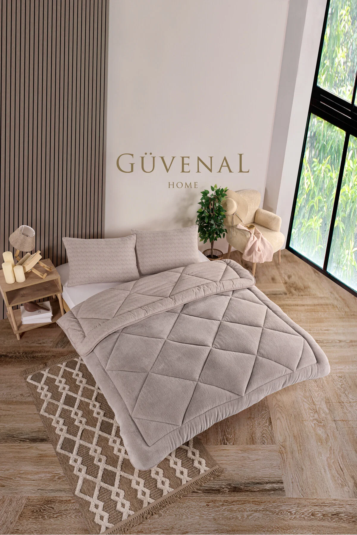 Güvenal Elite Wellsoft Çift Kişilik Çift Taraflı Yastık Kılıflı Lüx Yorgan Seti Yorgan Uyku Seti Çeyiz Bej
