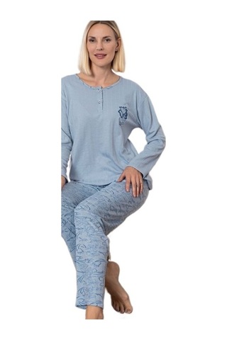 Mina Collection Kadın Pijama Takımı Uzun Kollu Yumuşak Dokulu E Acık Mav