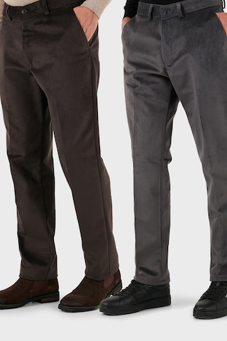 Buratti Normal Bel Regular Fit Düz Paça 2'Li Paket Erkek Kadife Pantolon 645Merlins2 Gri-Kahve