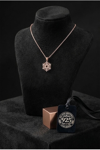 925 Ayar Zirkon Taşlı Rose Kar Tanesi Gümüş Kolye Gümüş - Rodyum