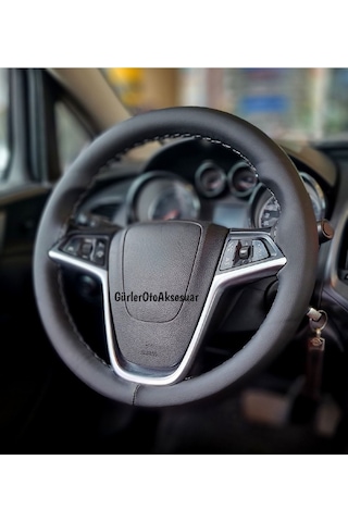 Opel Astra J Kasa Uyumlu Dikmeli Direksiyon Kılıfı Soft Siyah Deri Gri Ipli A+plus 38 10.5cm