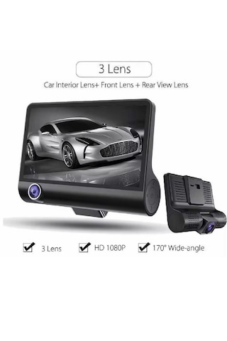 1080p Full Hd Araç Içi Kamera Ön Arka Ve Iç Kayıt 3 Kamera Gece Görüşlü G Sensör Geniş Açı