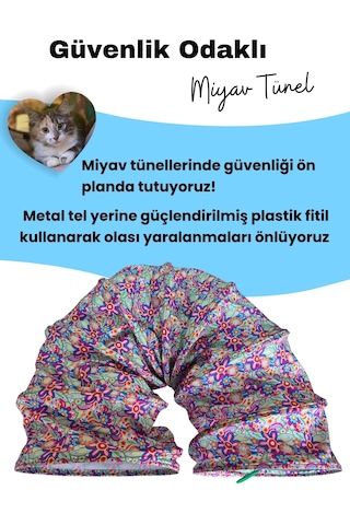 Miyav Çiçek Desenli Katlanabilir Uzun Kedi Tüneli 125 CM