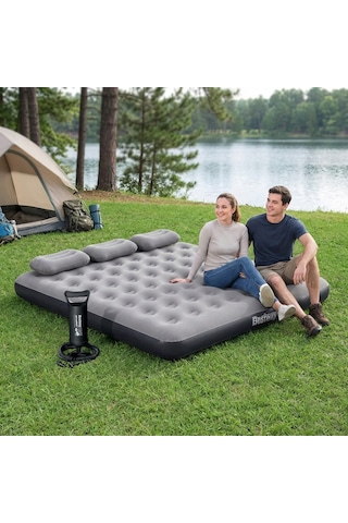 Bestway Ultra King 3 Kişilik Şişme Yatak, El Pompası Ve Yastık 203x183x22cm 671hc Bw149 Gri